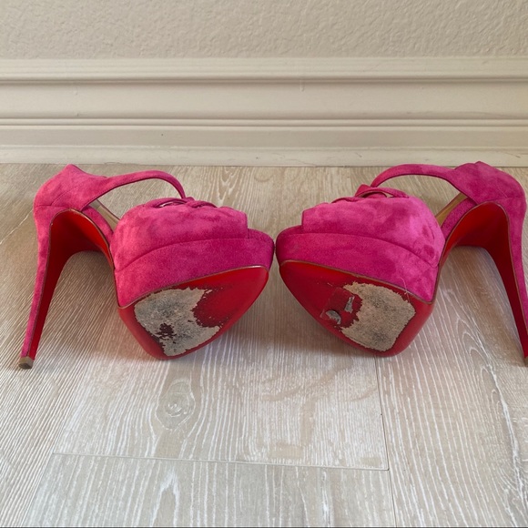 CHRISTIAN LOUBOUTIN Fuchsia Suede High Heels Sz 38 - Picture 8 of 8